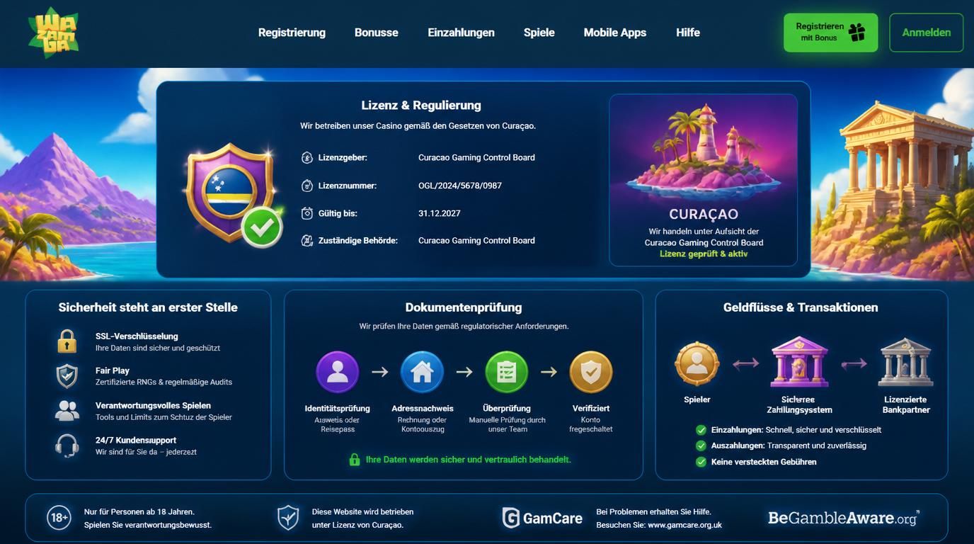 Symbol eines Zertifikats mit Siegel „Lizenz Curacao“, Grafiken für Identitätsprüfung und Schutz